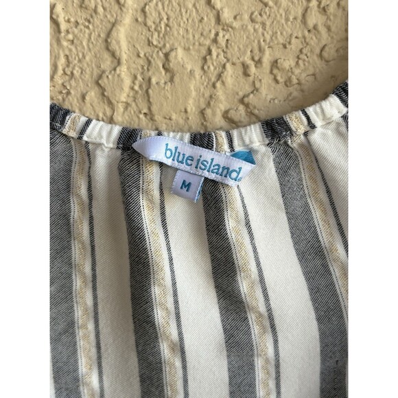 Blue Island Beach Boho Bell Sleeve Striped Blouse Woman’s Medium White/Navy/Gold - Picture 3 of 11
